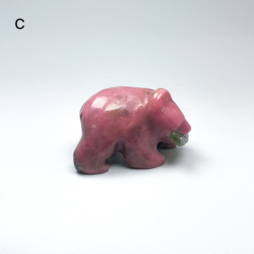 Rhodonite Bear with Canadian Jade Fish Carving - Rocks and Gems Canada