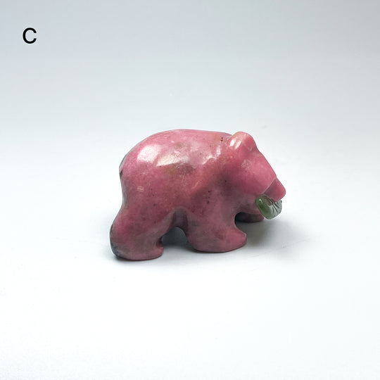 Rhodonite Bear with Canadian Jade Fish Carving - Rocks and Gems Canada