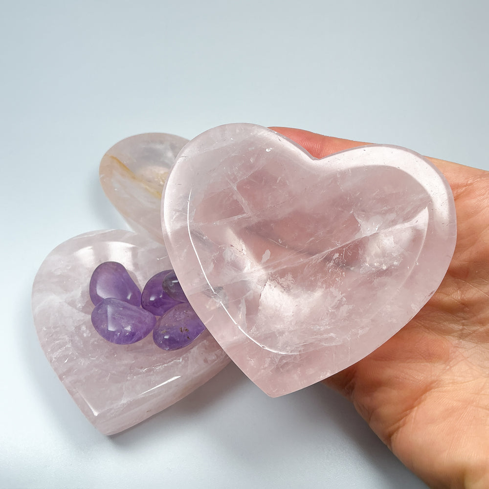 Carved Rose Quartz Heart Bowl - Rocks and Gems Canada
