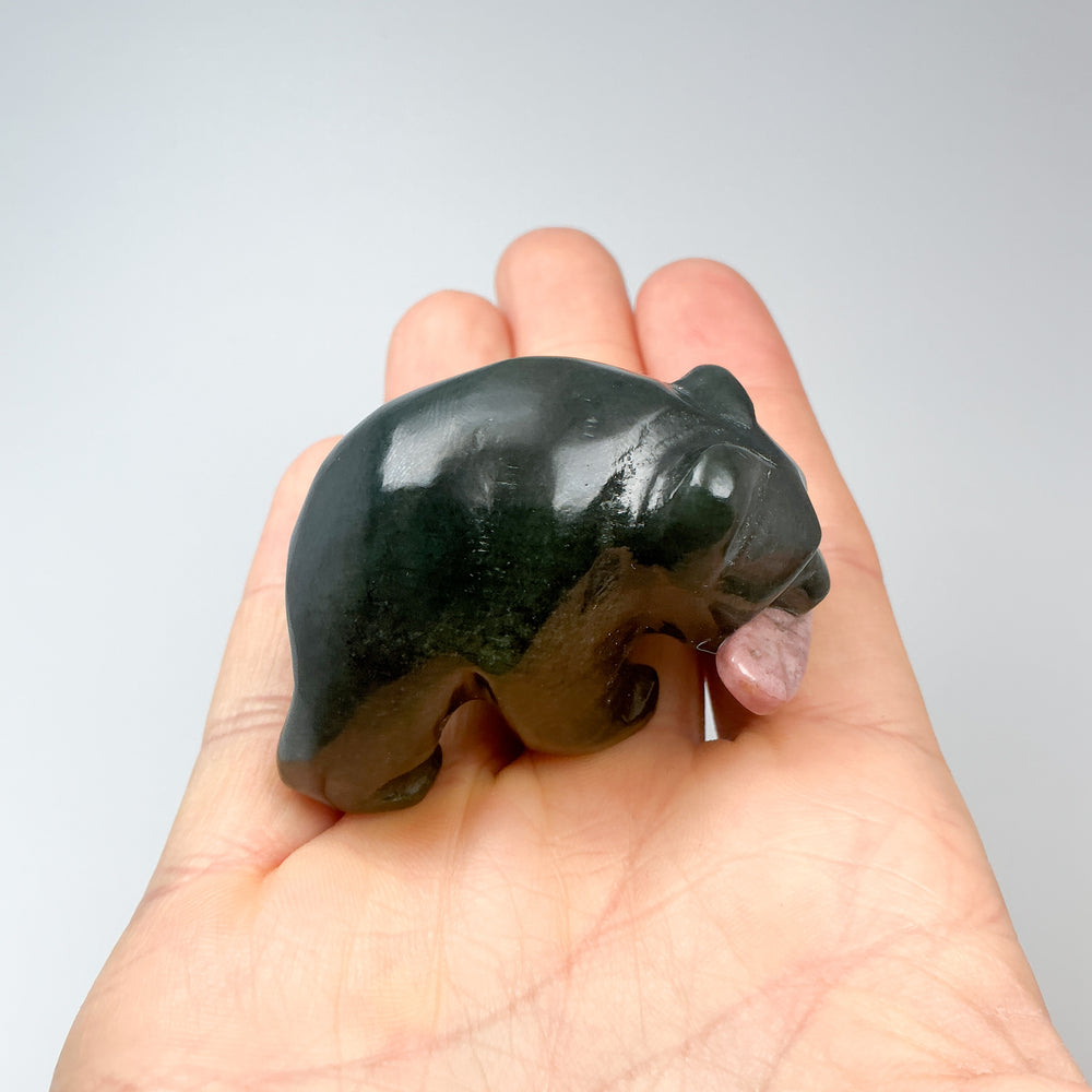 BC Jade Bear with Rhodonite Fish Carving - Rocks and Gems Canada