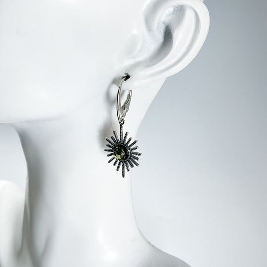 Green Amber Sun Dangle Earrings - Rocks and Gems Canada