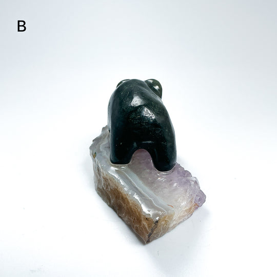 BC Jade Bear with Fish on Amethyst Base - Rocks and Gems Canada