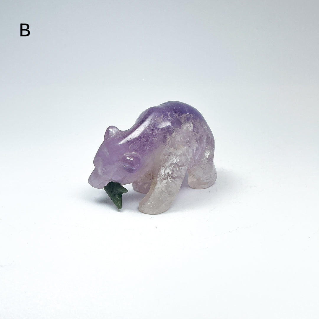 Amethyst Bear with Canadian Jade Fish Carving - Rocks and Gems Canada