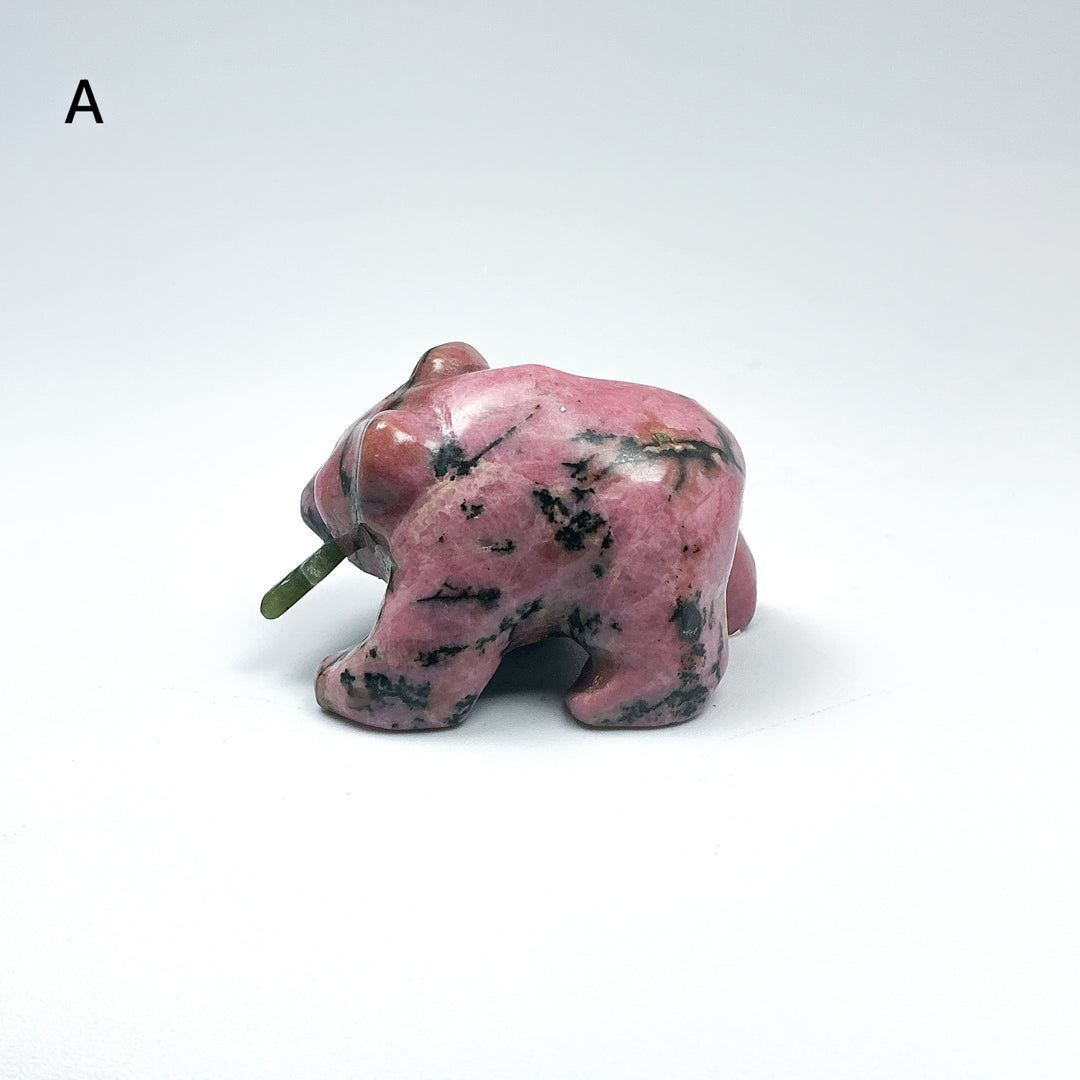 Rhodonite Bear with Canadian Jade Fish Carving - Rocks and Gems Canada