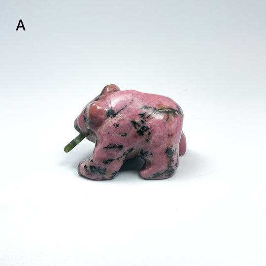 Rhodonite Bear with Canadian Jade Fish Carving - Rocks and Gems Canada
