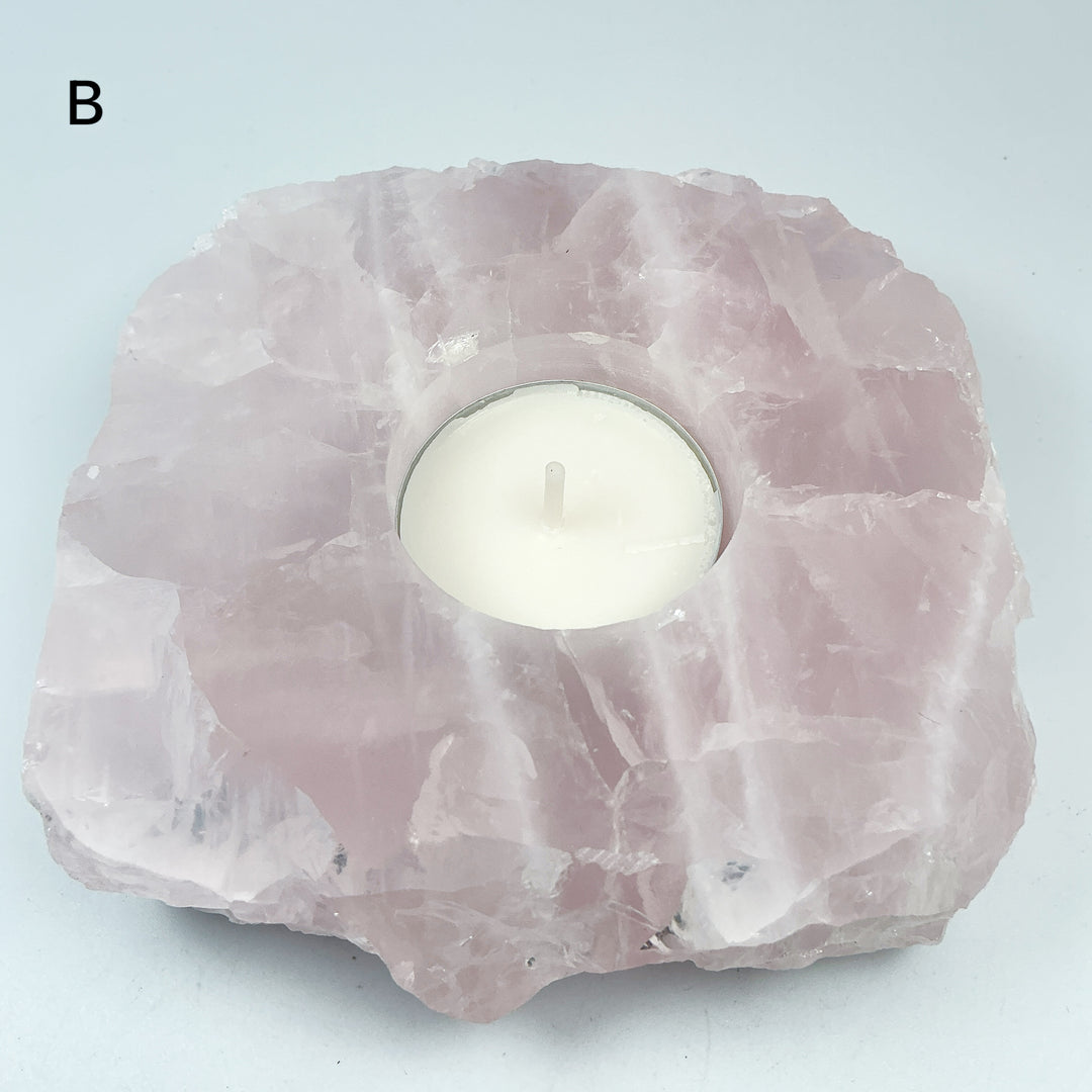 Rose Quartz Candle Holder - Rocks and Gems Canada