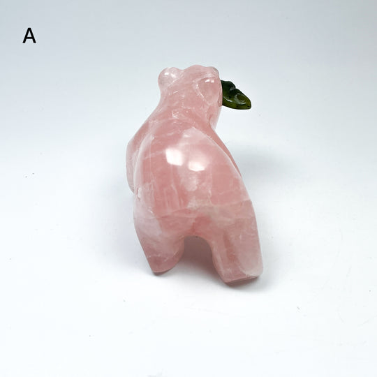 Rose Quartz Bear with Canadian Jade Fish Carving - Rocks and Gems Canada