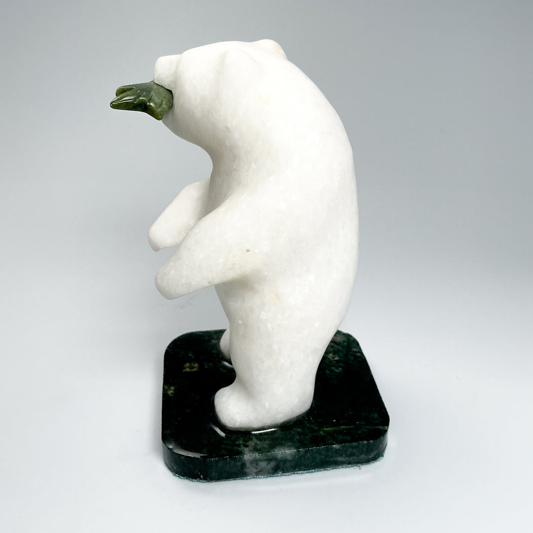 Star Marble Bear with BC Jade Fish Carving on Base