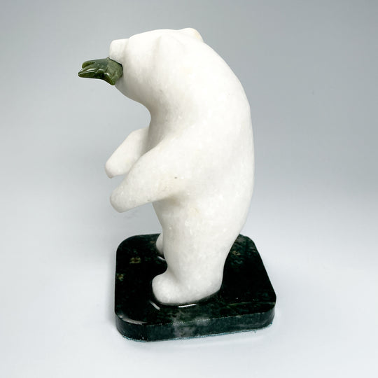 Star Marble Bear with BC Jade Fish Carving on Base