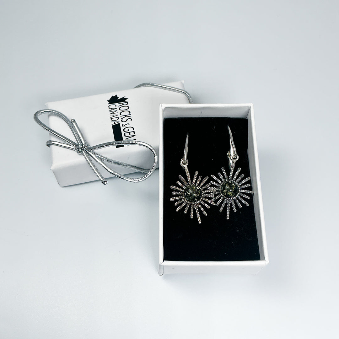 Green Amber Sun Dangle Earrings - Rocks and Gems Canada