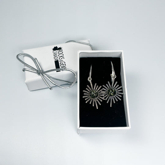 Green Amber Sun Dangle Earrings - Rocks and Gems Canada