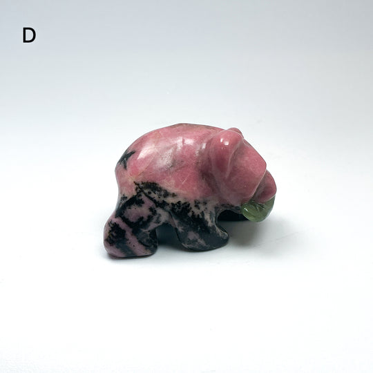 Rhodonite Bear with Canadian Jade Fish Carving - Rocks and Gems Canada