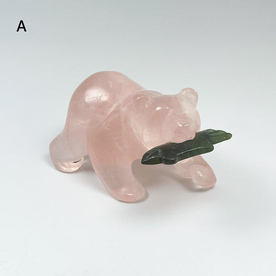 Rose Quartz Bear with Canadian Jade Fish Carving