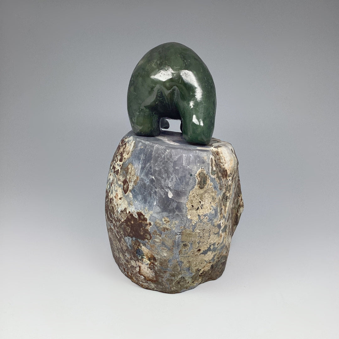 Canadian Jade Bear Carving on Amethyst Base