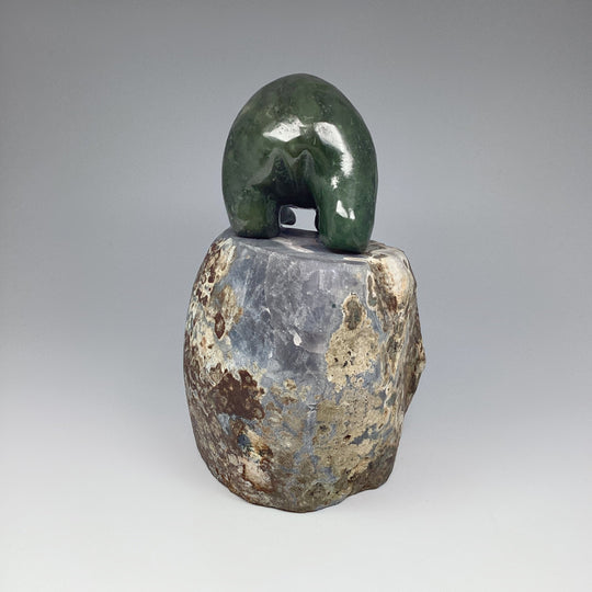 Canadian Jade Bear Carving on Amethyst Base