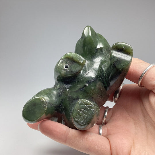 Canadian Jade Bear Carving on Amethyst Base