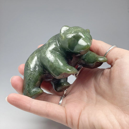 Canadian Jade Bear Carving on Amethyst Base