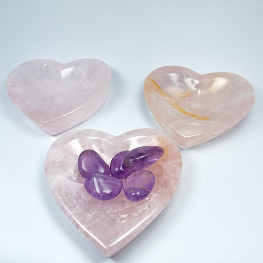 Carved Rose Quartz Heart Bowl-Rocks and Gems Canada