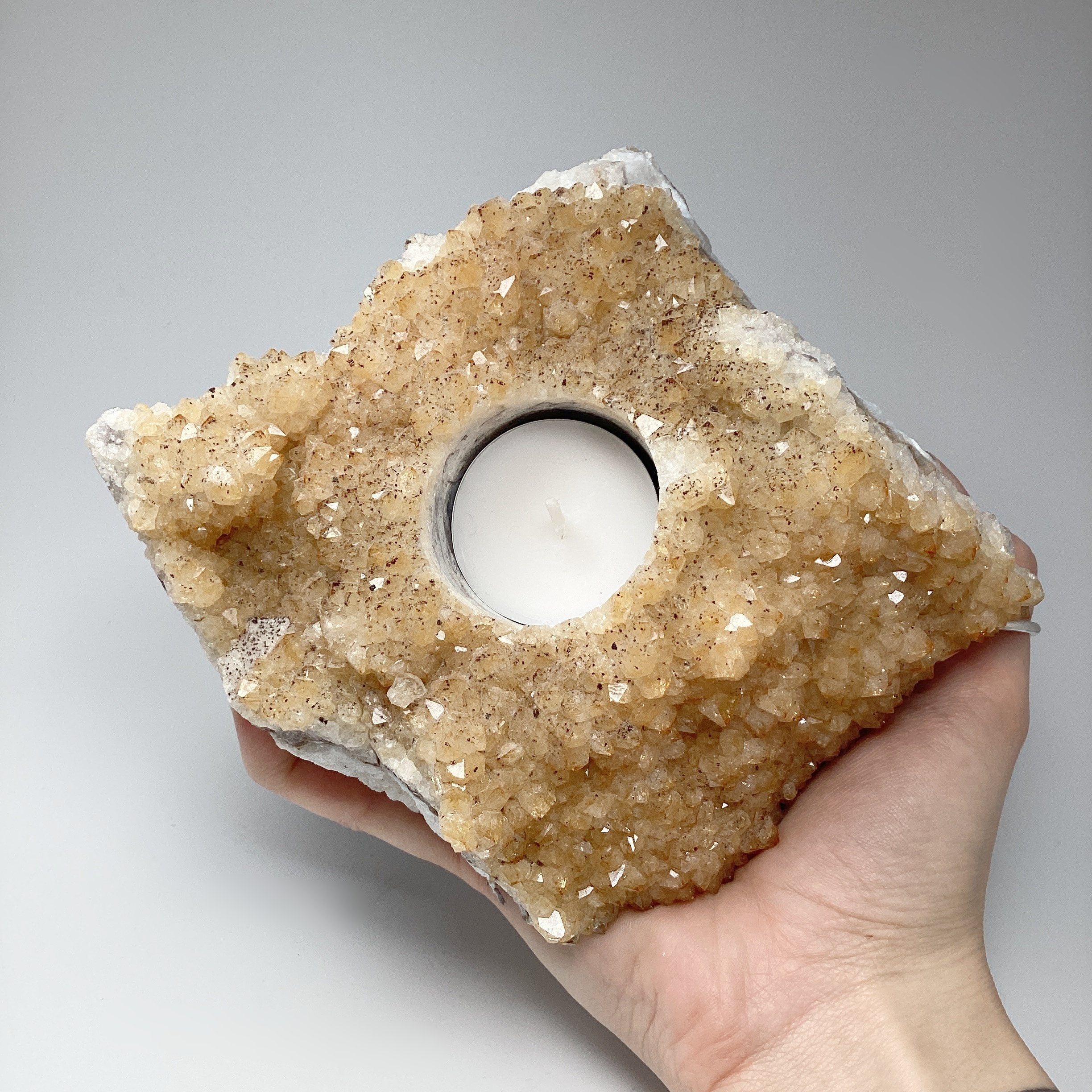 Citrine Druze Candle Holder - Rocks and Gems Canada