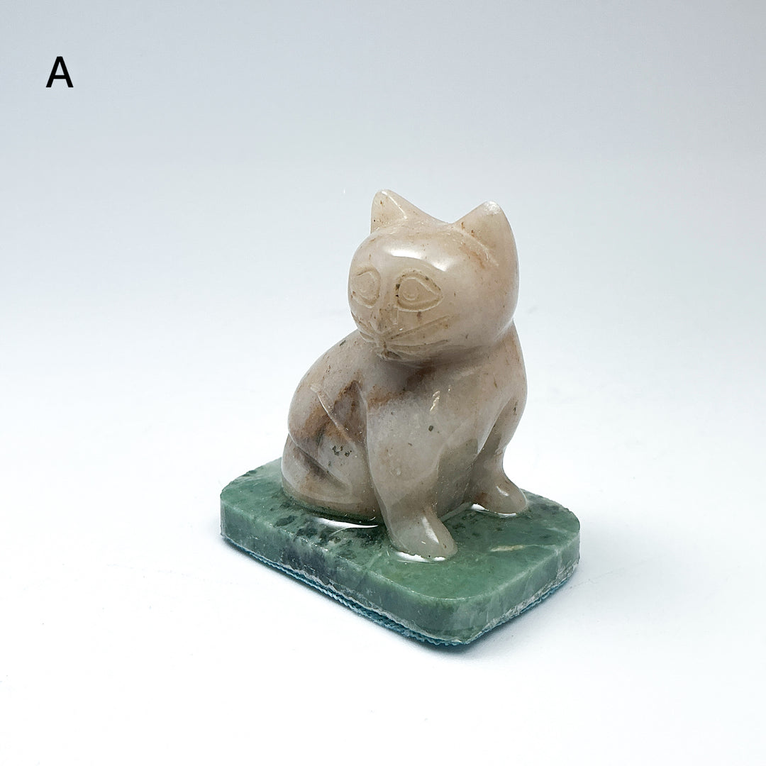 Champagne Jade Cat On Base - Rocks and Gems Canada