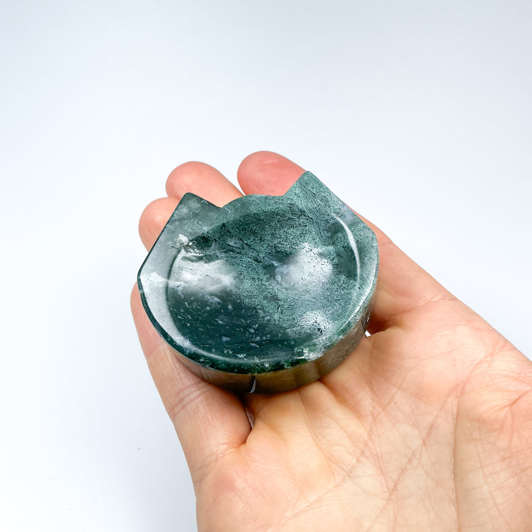 Moss Agate Cat Mini Bowl - Rocks and Gems Canada