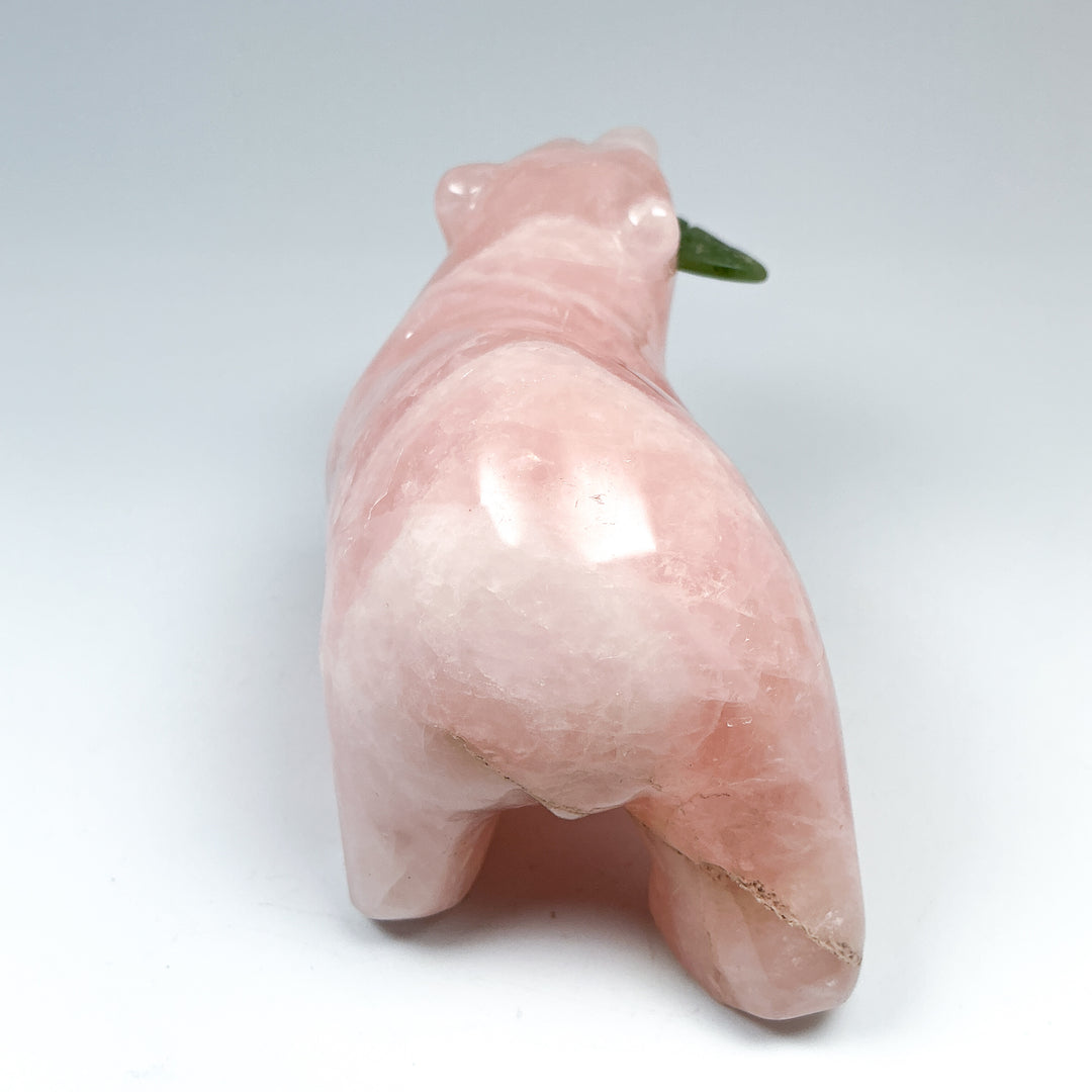 Rose Quartz Bear with Canadian Jade Fish Carving - Rocks and Gems Canada
