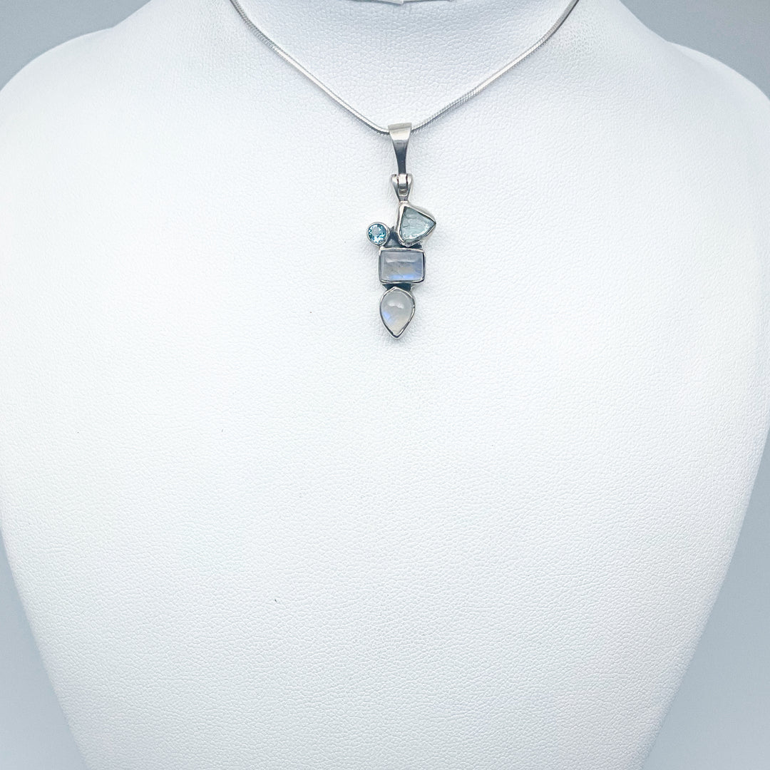 Rainbow Moonstone and Blue Topaz Pendant