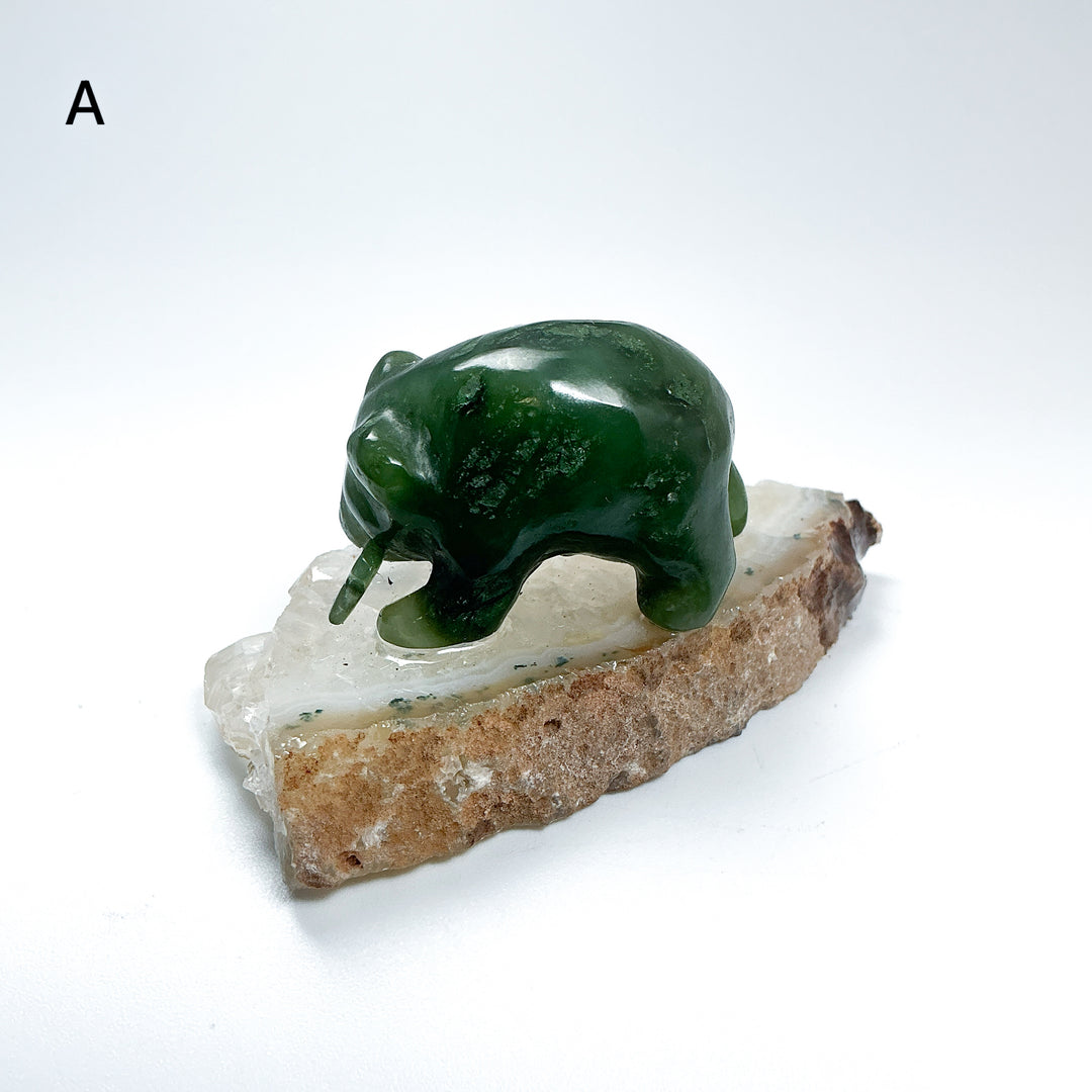 BC Jade Bear with Fish on Quartz Base - Rocks and Gems Canada