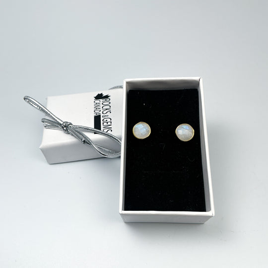 Rainbow Moonstone Stud Earrings - Rocks and Gems Canada
