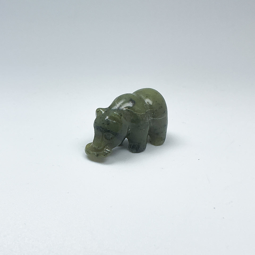 Mini Canadian Jade Bear with Fish Carving - Rocks and Gems Canada
