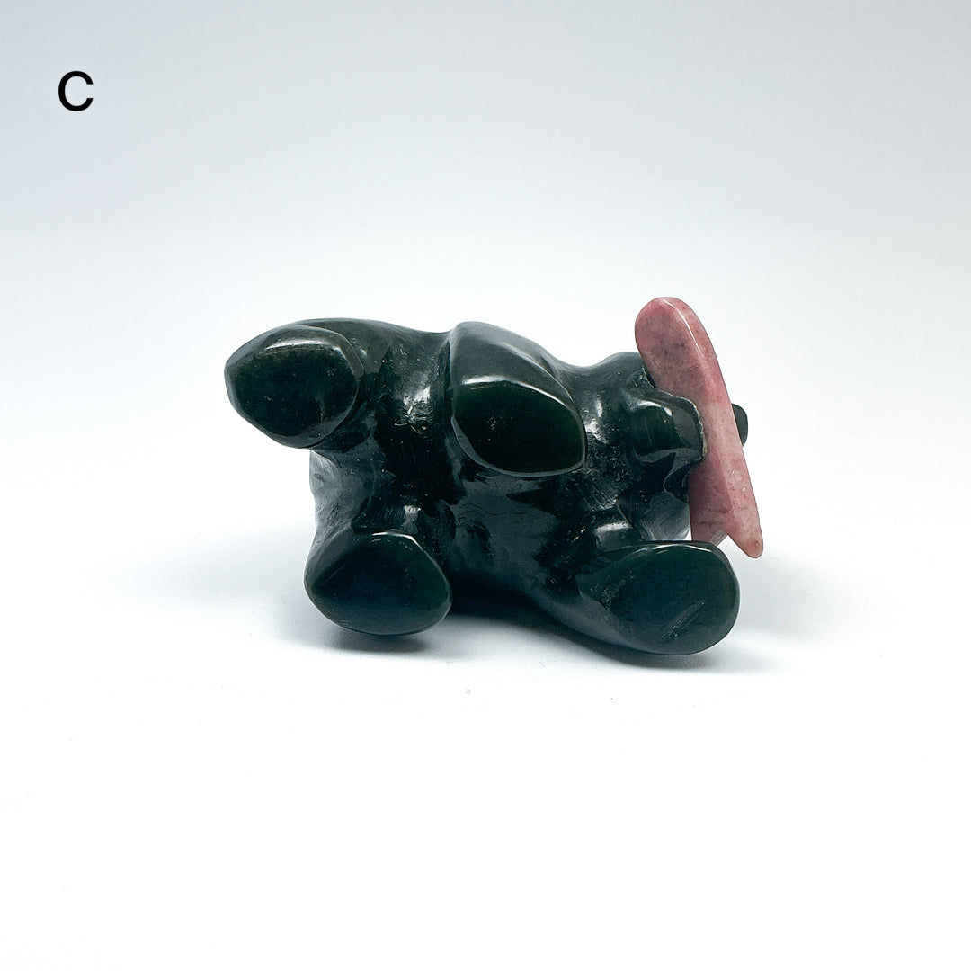 BC Jade Bear with Rhodonite Fish Carving - Rocks and Gems Canada
