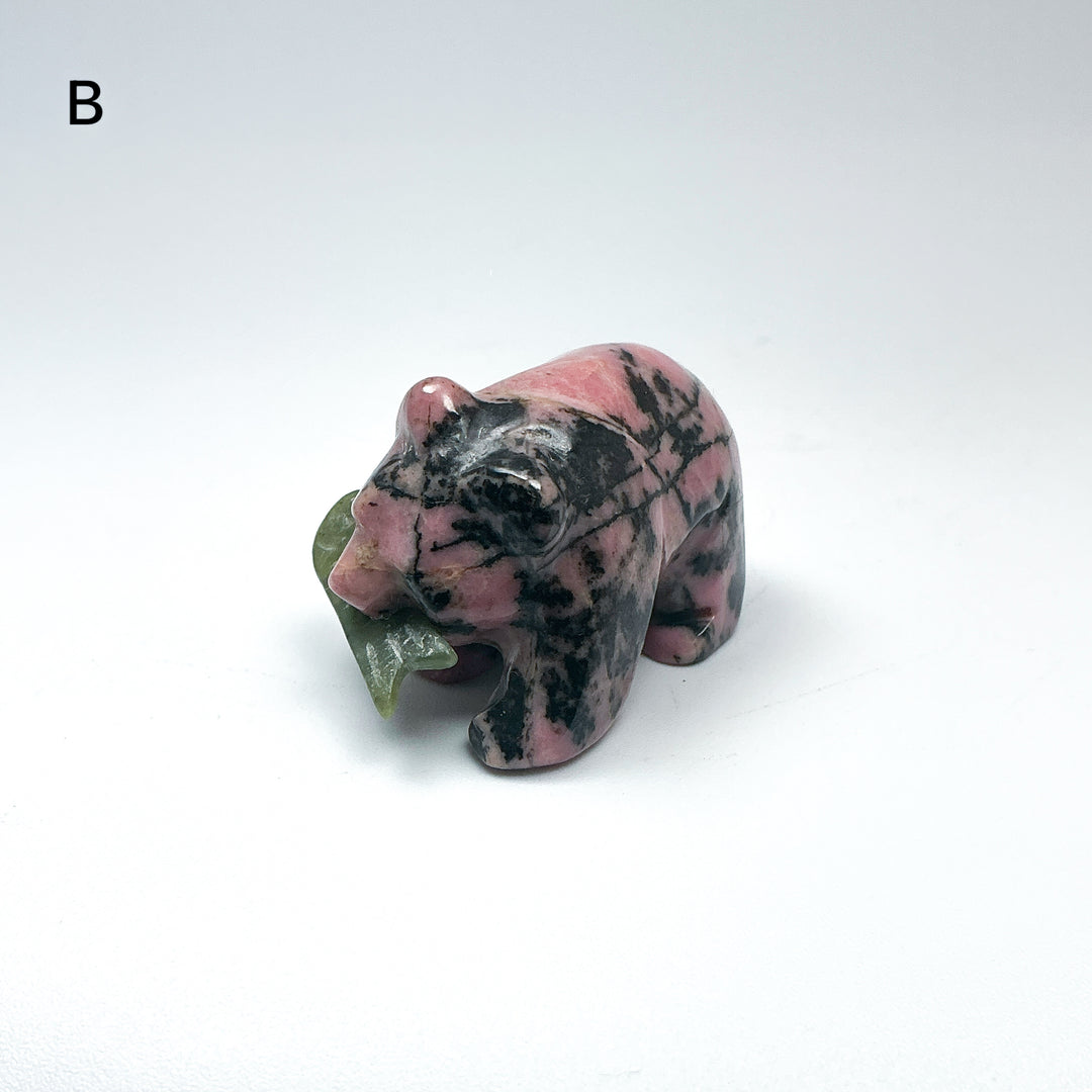 Rhodonite Bear with Canadian Jade Fish Carving - Rocks and Gems Canada