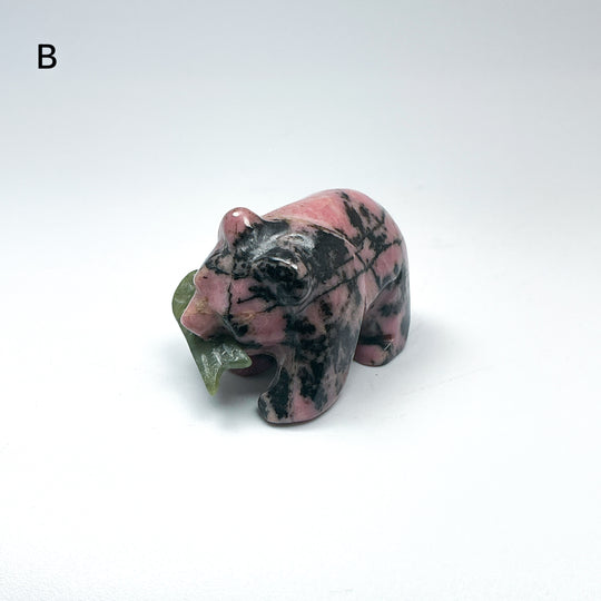 Rhodonite Bear with Canadian Jade Fish Carving - Rocks and Gems Canada