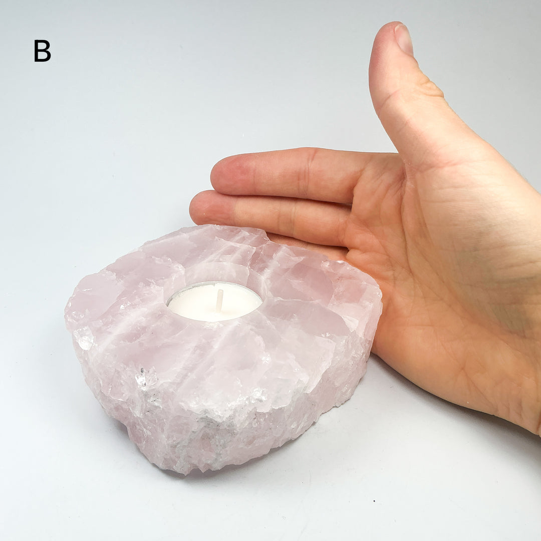 Rose Quartz Candle Holder - Rocks and Gems Canada