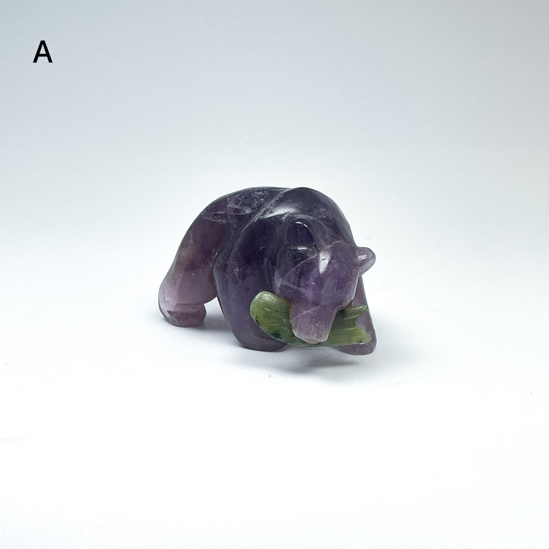 Amethyst Bear with Canadian Jade Fish Carving - Rocks and Gems Canada