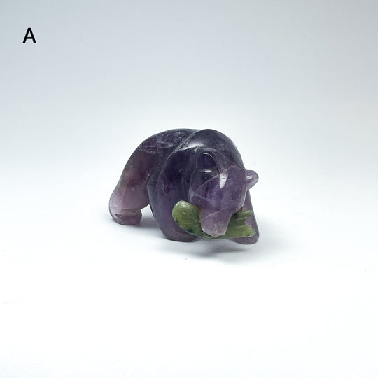 Amethyst Bear with Canadian Jade Fish Carving - Rocks and Gems Canada