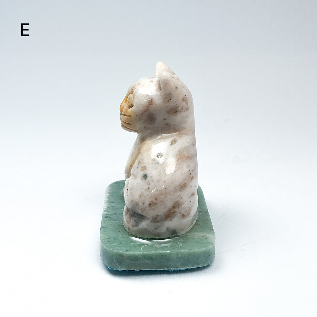 Champagne Jade Cat On Base - Rocks and Gems Canada