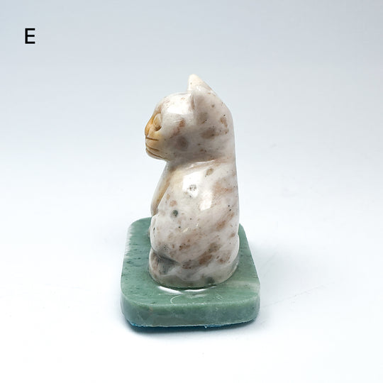 Champagne Jade Cat On Base - Rocks and Gems Canada
