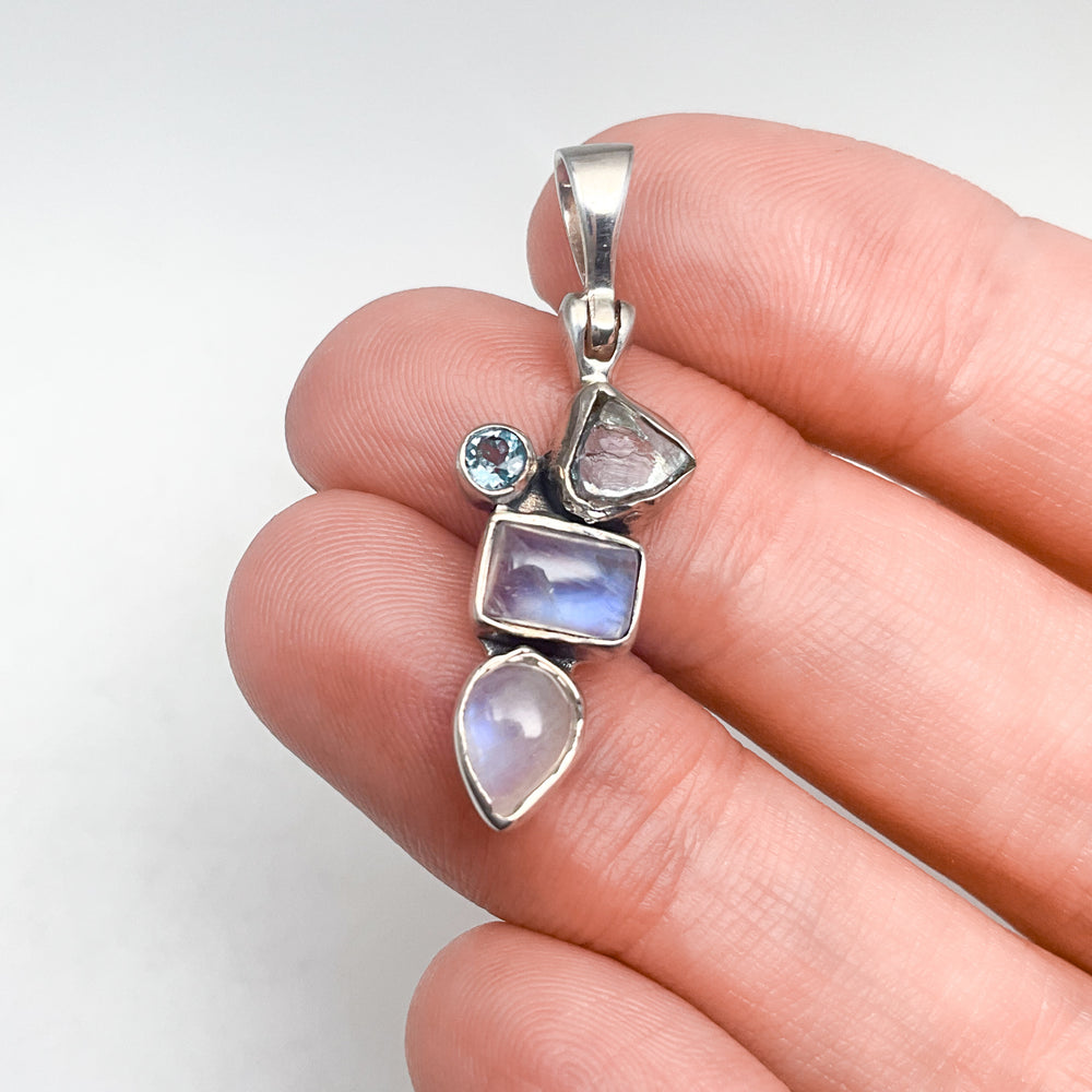Rainbow Moonstone and Blue Topaz Pendant
