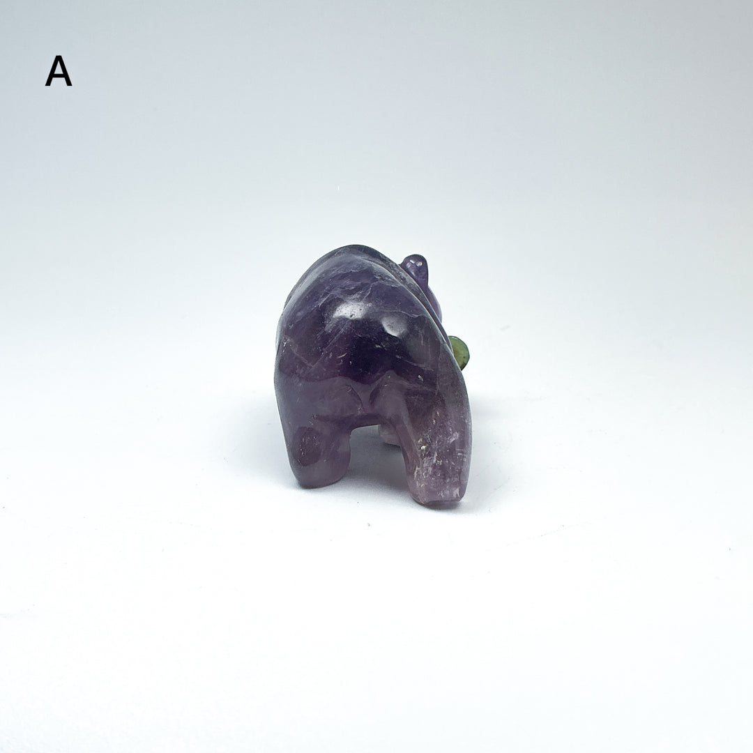 Amethyst Bear with Canadian Jade Fish Carving - Rocks and Gems Canada