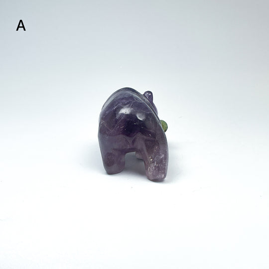 Amethyst Bear with Canadian Jade Fish Carving - Rocks and Gems Canada