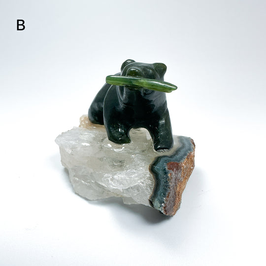 BC Jade Bear with Fish on Quartz Base - Rocks and Gems Canada