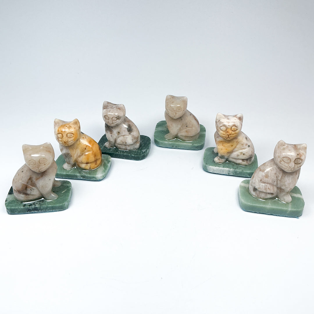 Champagne Jade Cat On Base - Rocks and Gems Canada