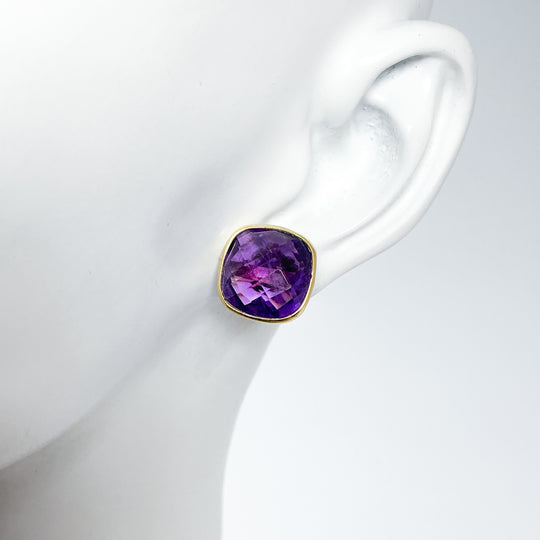 Gold Plated Amethyst Stud Earrings - Rocks and Gems Canada