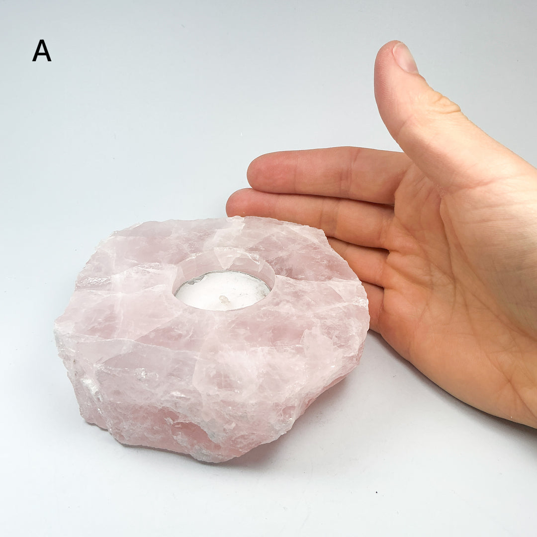 Rose Quartz Candle Holder - Rocks and Gems Canada