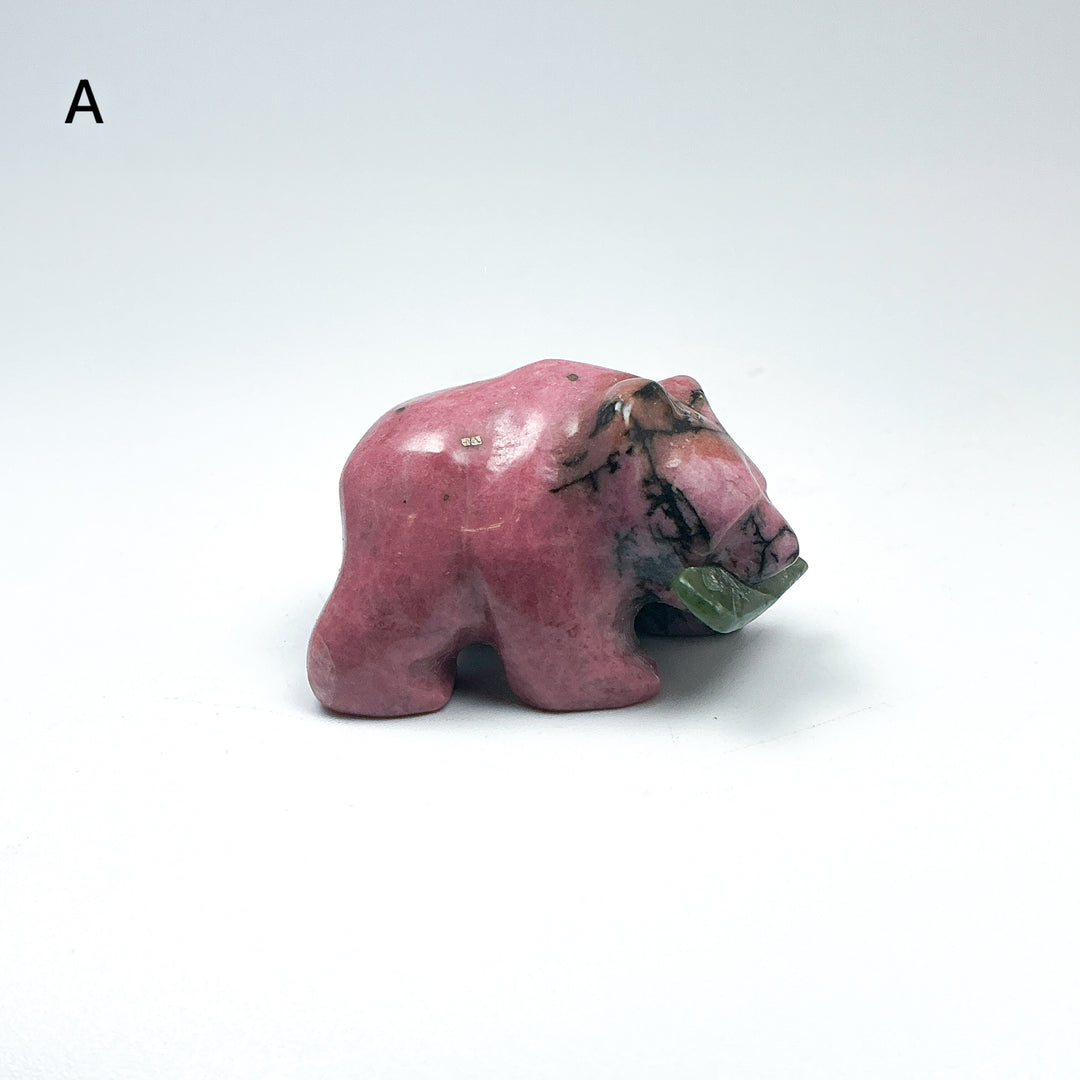 Rhodonite Bear with Canadian Jade Fish Carving - Rocks and Gems Canada