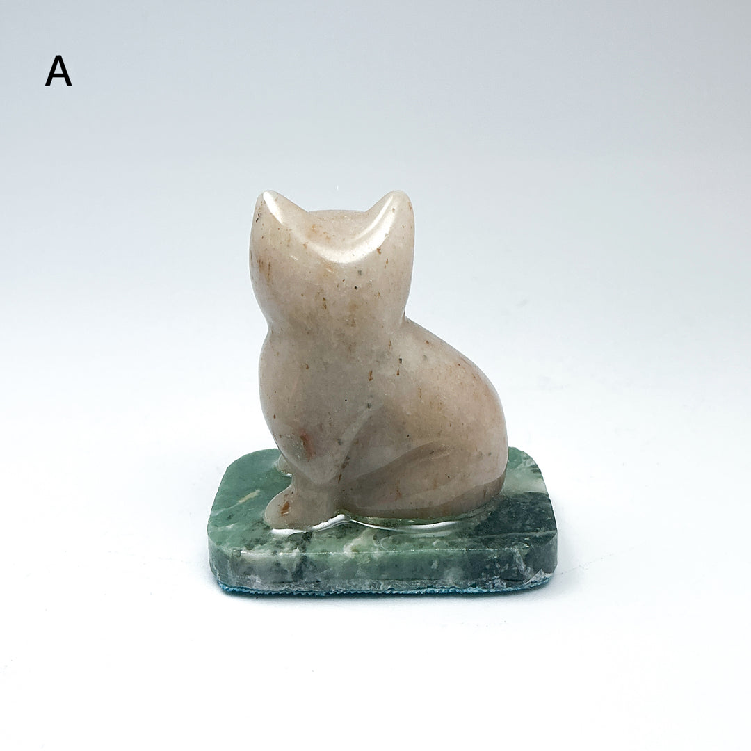 Champagne Jade Cat On Base - Rocks and Gems Canada