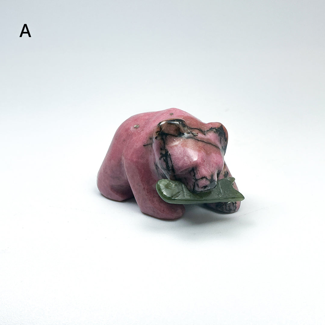 Rhodonite Bear with Canadian Jade Fish Carving - Rocks and Gems Canada