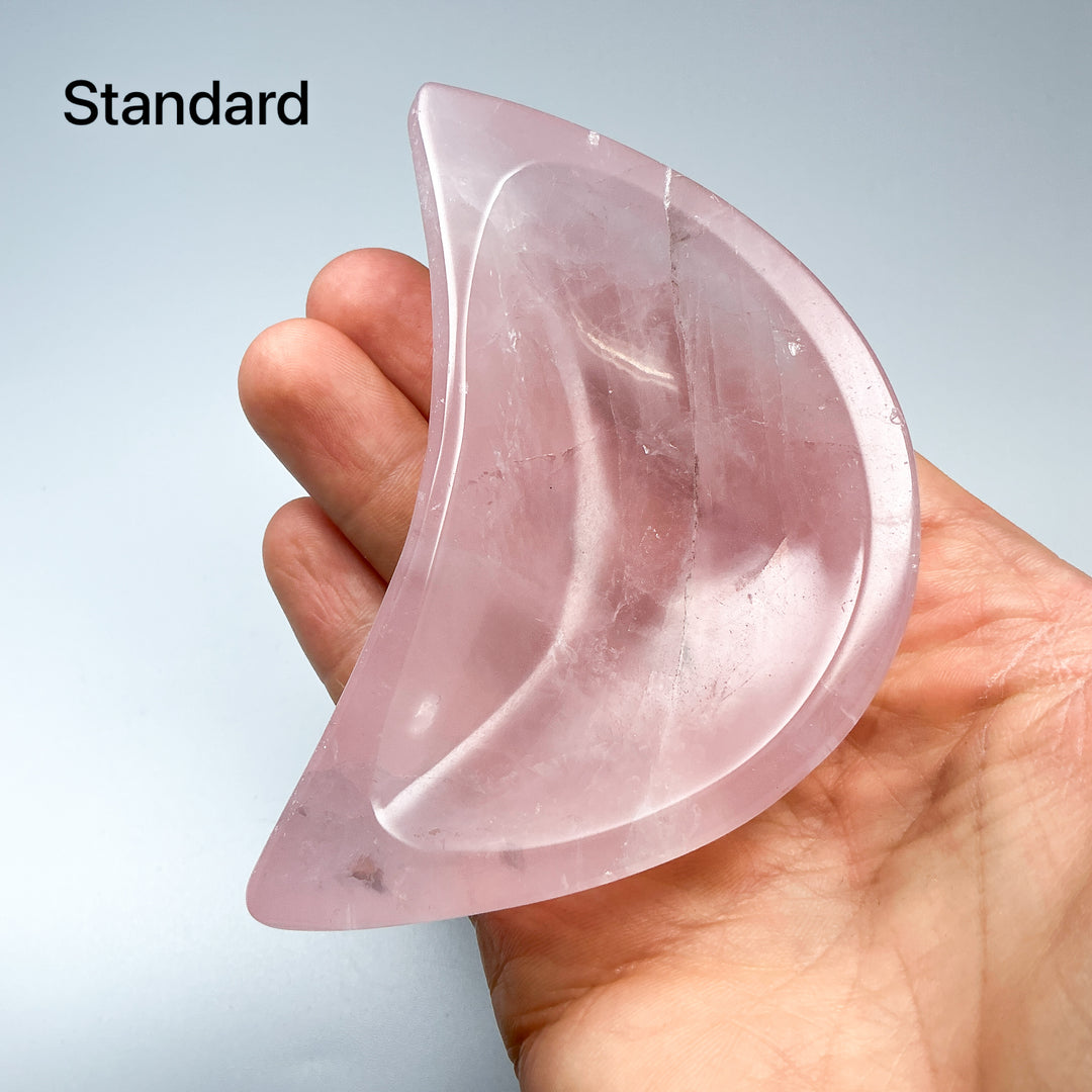 Carved Rose Quartz Half Moon Bowl - Rocks and Gems Canada