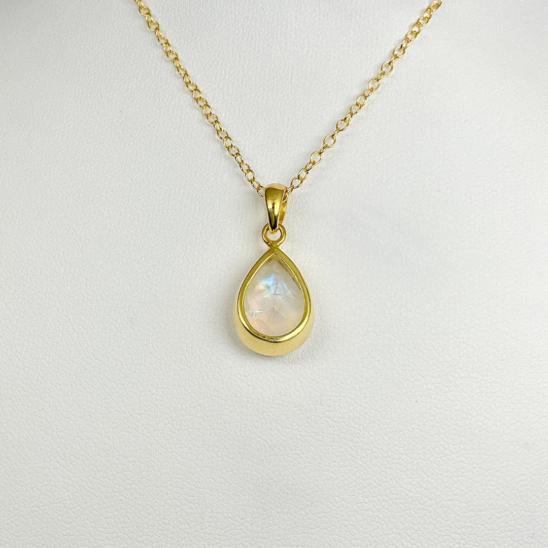 Rainbow Moonstone Gold Finish Pendant - Rocks and Gems Canada